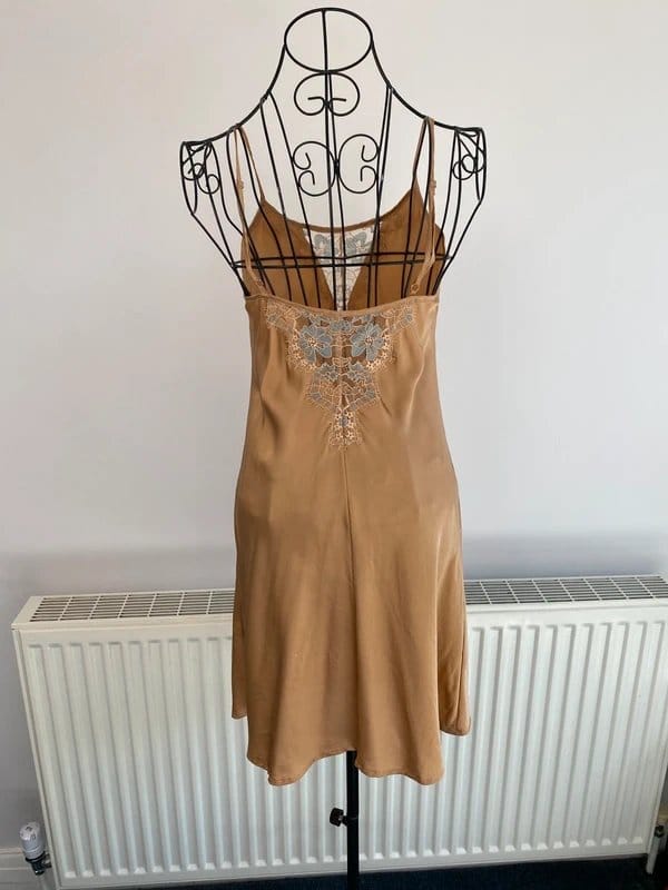 Intimissimi Y2K Intimissimi Satin Slip Dress Gold Lace Chemise Vintage Style - 1