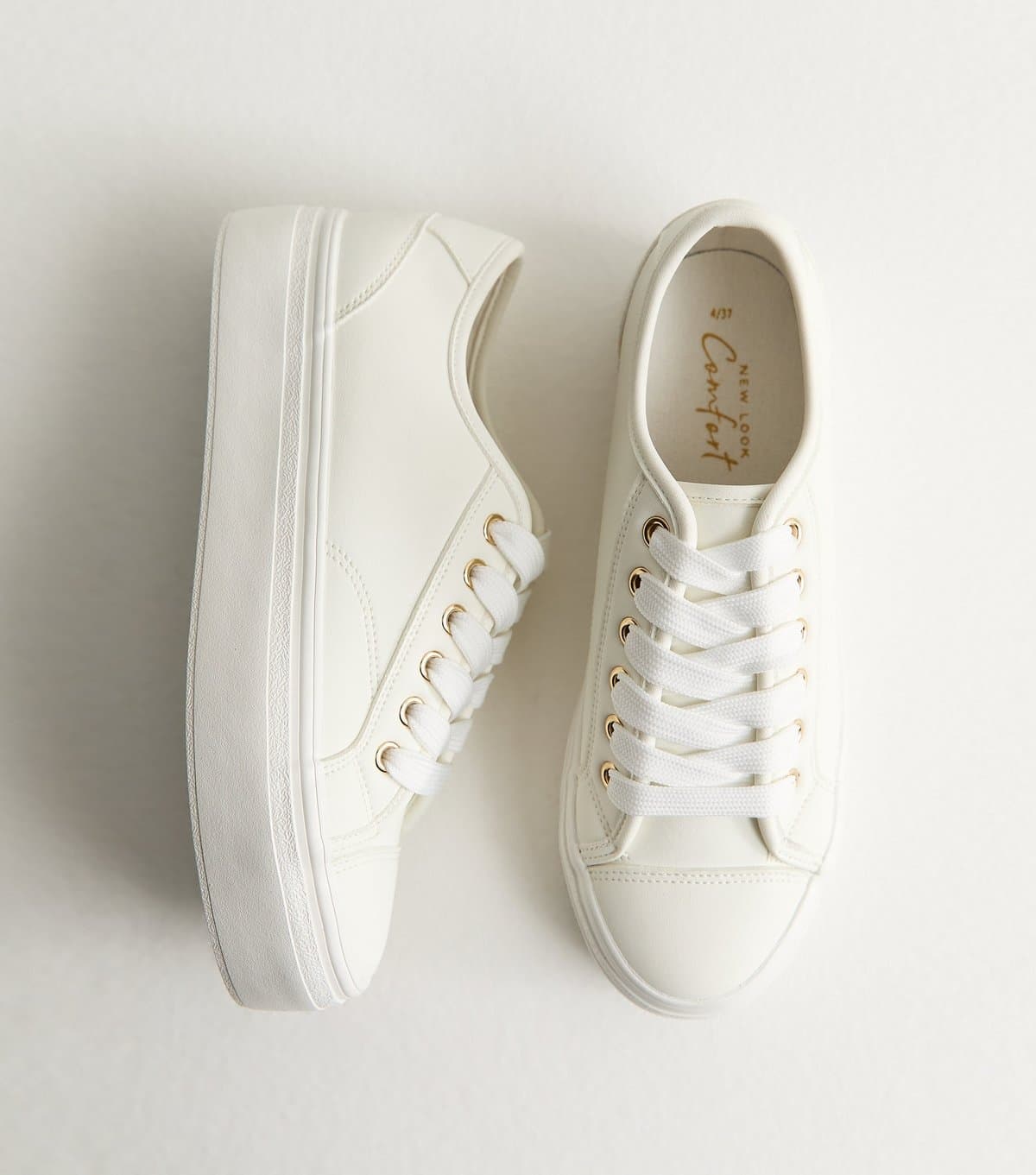 New Look Women's White Faux Leather Flatform Trainers Vegan New Look