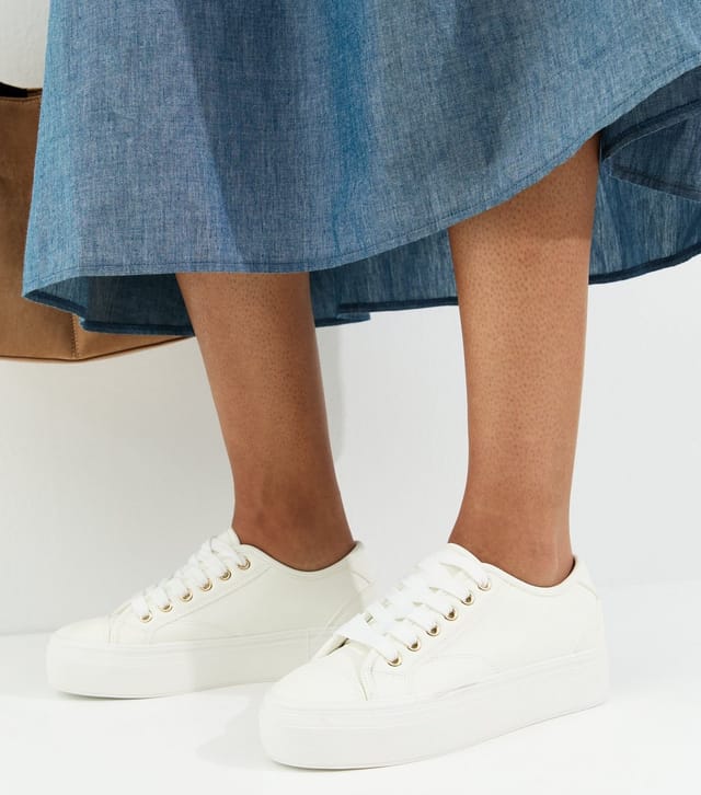 New Look Women's White Faux Leather Flatform Trainers Vegan New Look - 2
