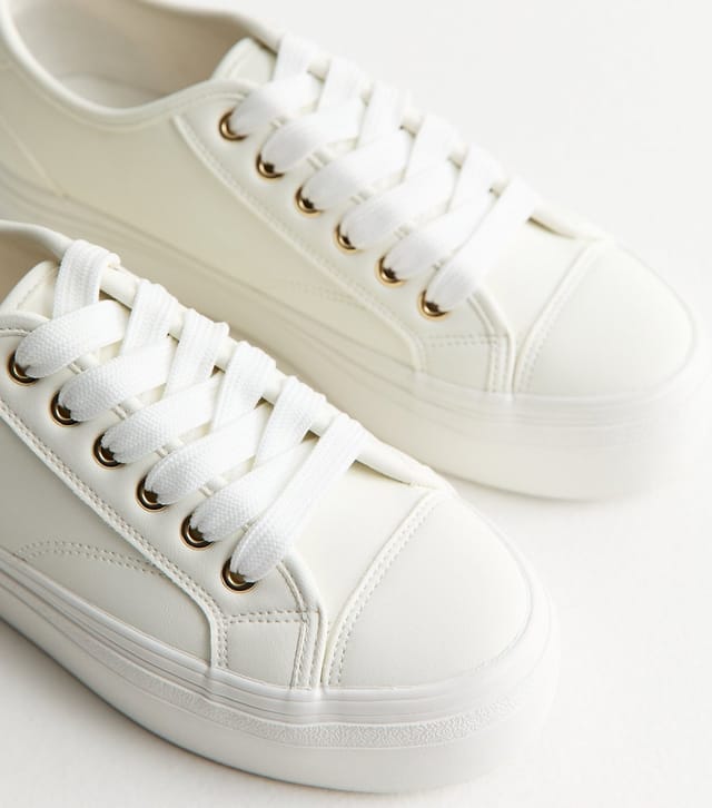 New Look Women's White Faux Leather Flatform Trainers Vegan New Look - 3