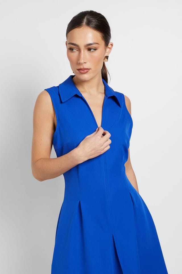 Principles Principles Women's Collared Sleeveless Zip Midi Dress in Blue - 2