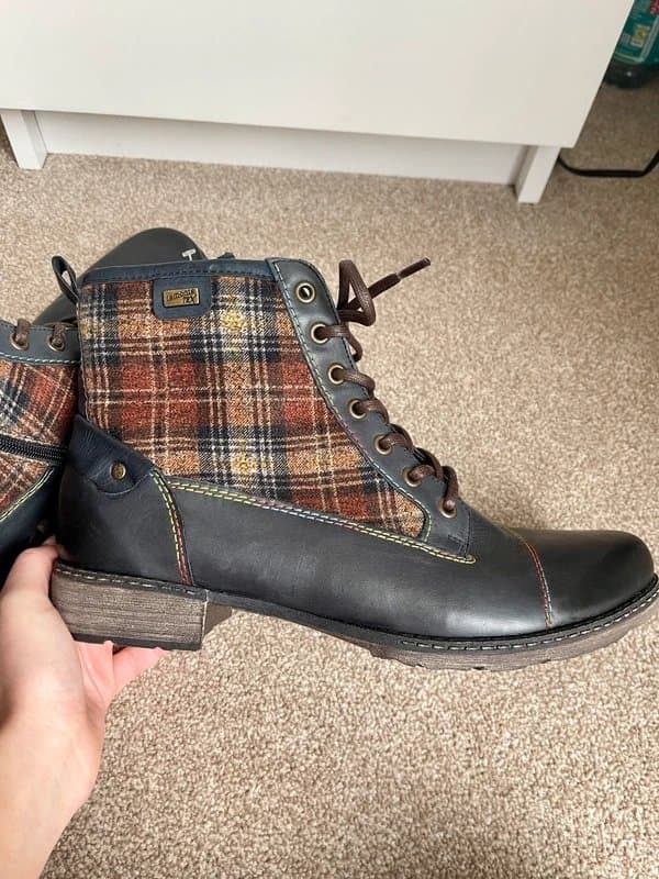Remonte Remonte Navy Blue Tartan Water Resistant Ankle Boots Women’s Size UK 7.5 BNWT