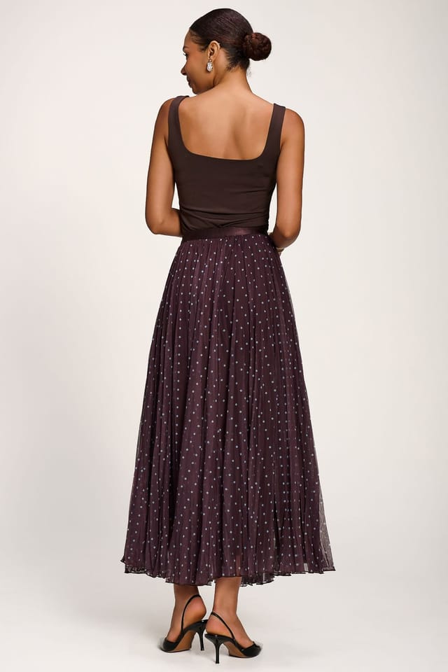 Jolie Moi Jolie Moi Women's Spotty Crinkle Mesh Maxi Skirt in Dark Brown - 2