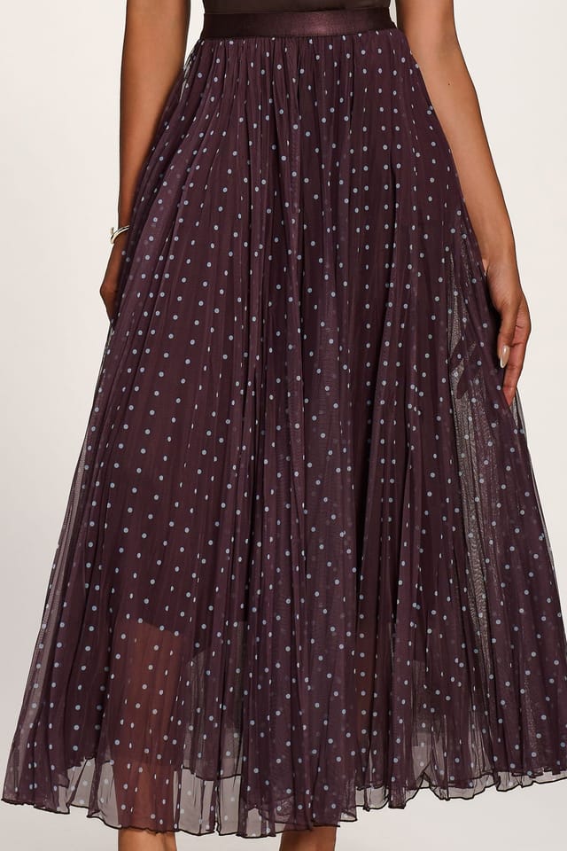 Jolie Moi Jolie Moi Women's Spotty Crinkle Mesh Maxi Skirt in Dark Brown - 3