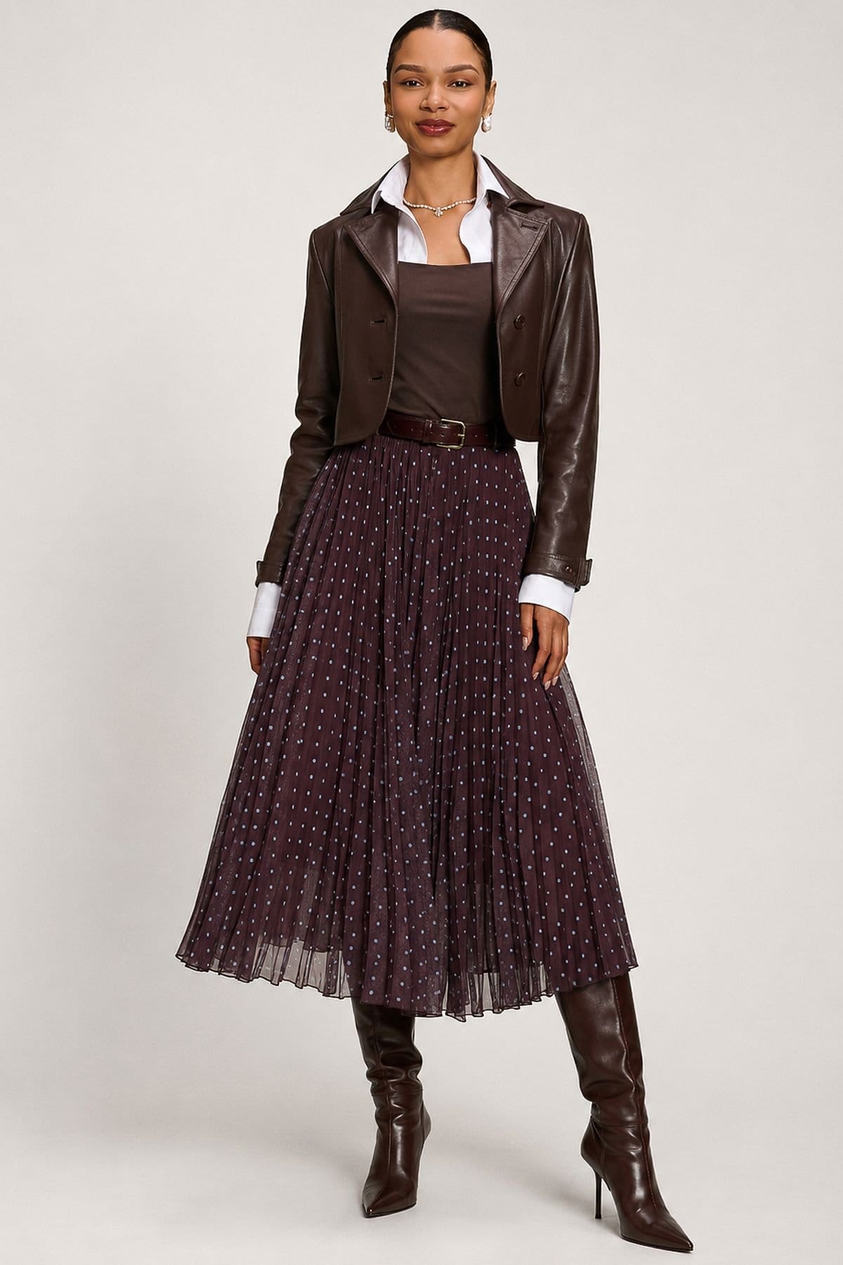 Jolie Moi Jolie Moi Women's Spotty Crinkle Mesh Maxi Skirt in Dark Brown - 4