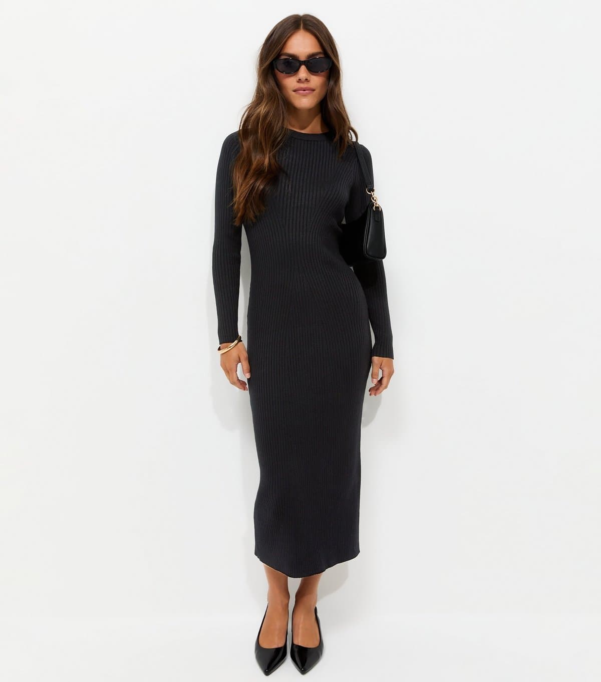 New Look Women's Petite Black Lightweight Rib Midi Dress New Look