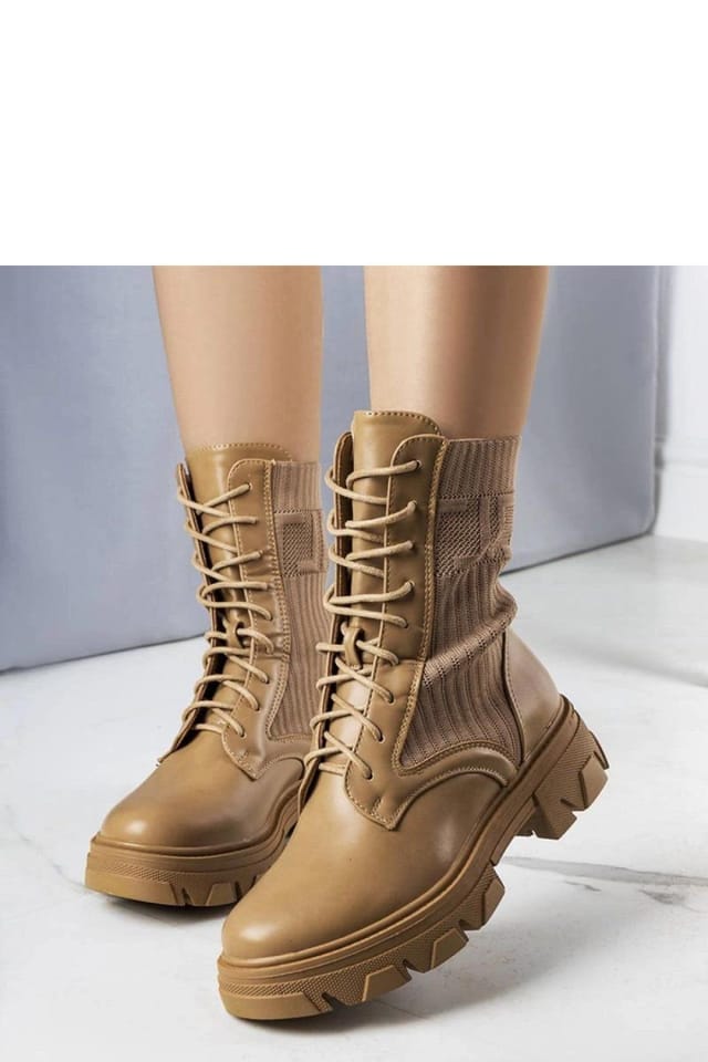 Love Lace Love Lace Women's Kori Ankle High Worker Sneakers Ribbed Faux Thick Sole in Brown - 2