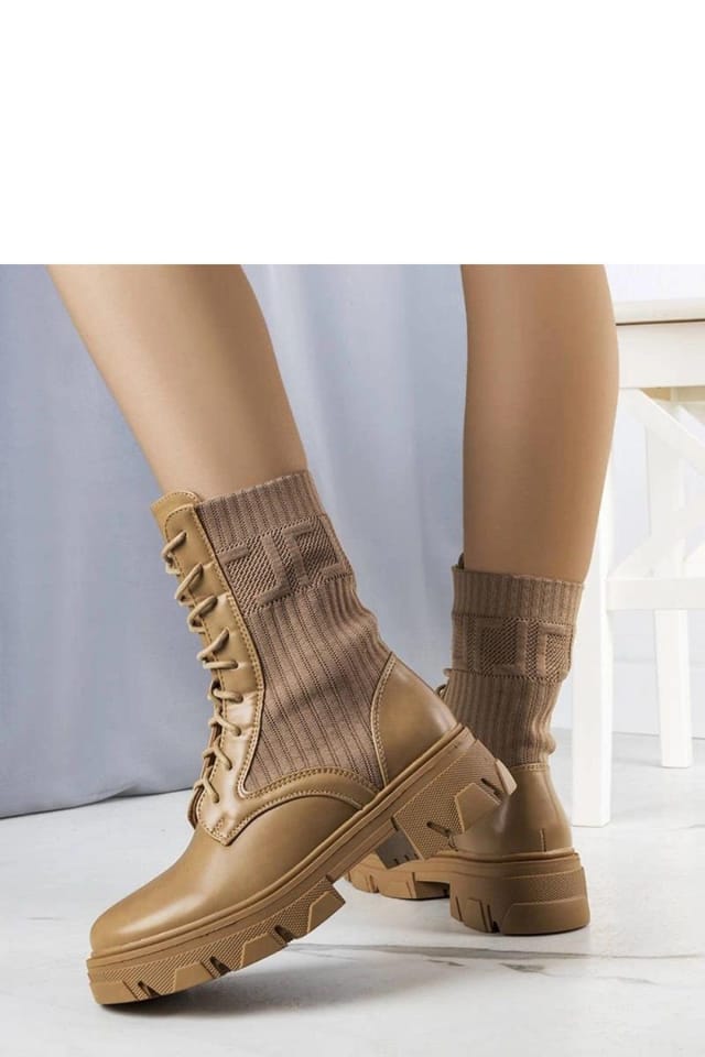 Love Lace Love Lace Women's Kori Ankle High Worker Sneakers Ribbed Faux Thick Sole in Brown - 3