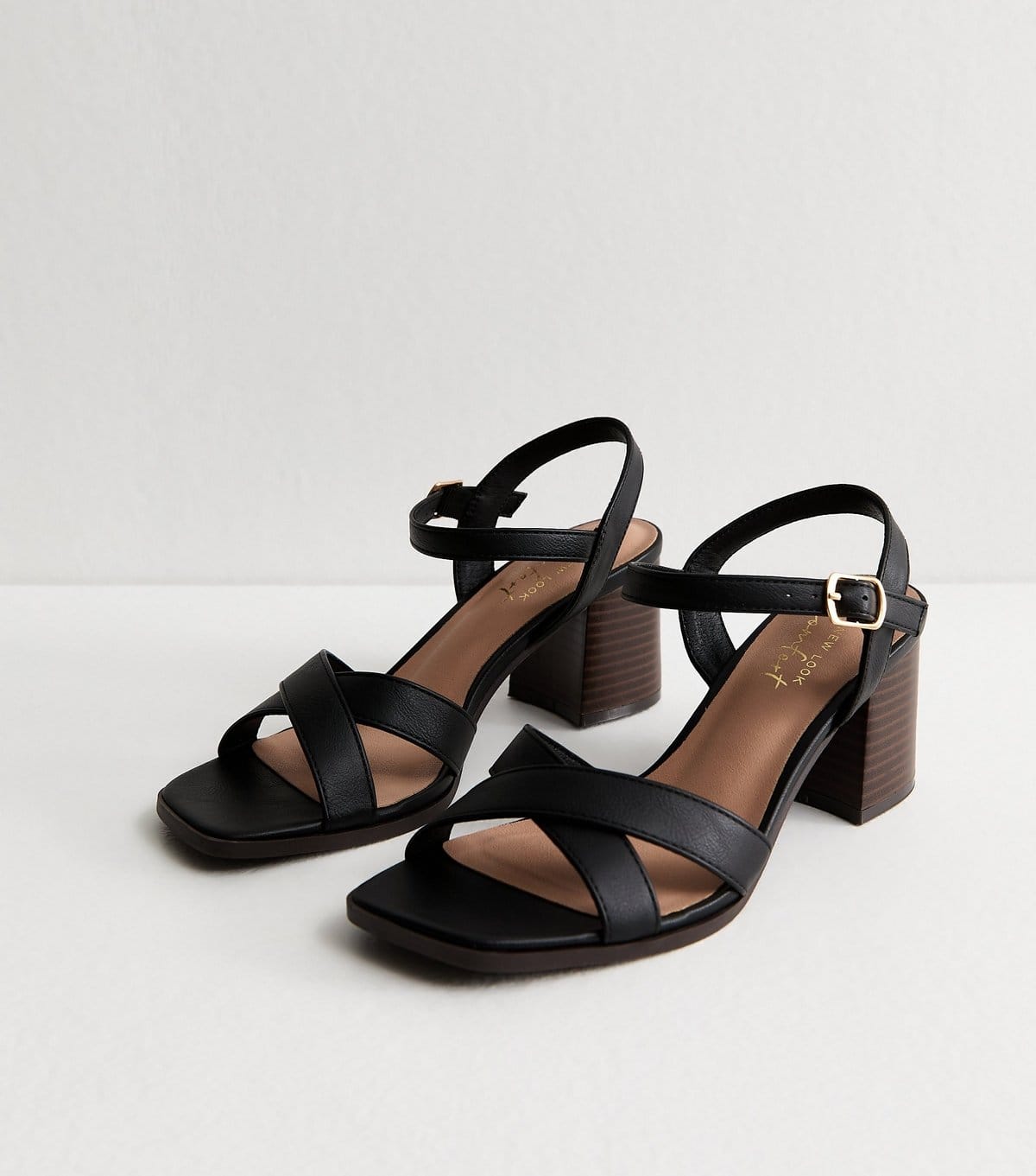 New Look Women's Black Faux Leather Block Heel Sandals Vegan New Look - 4