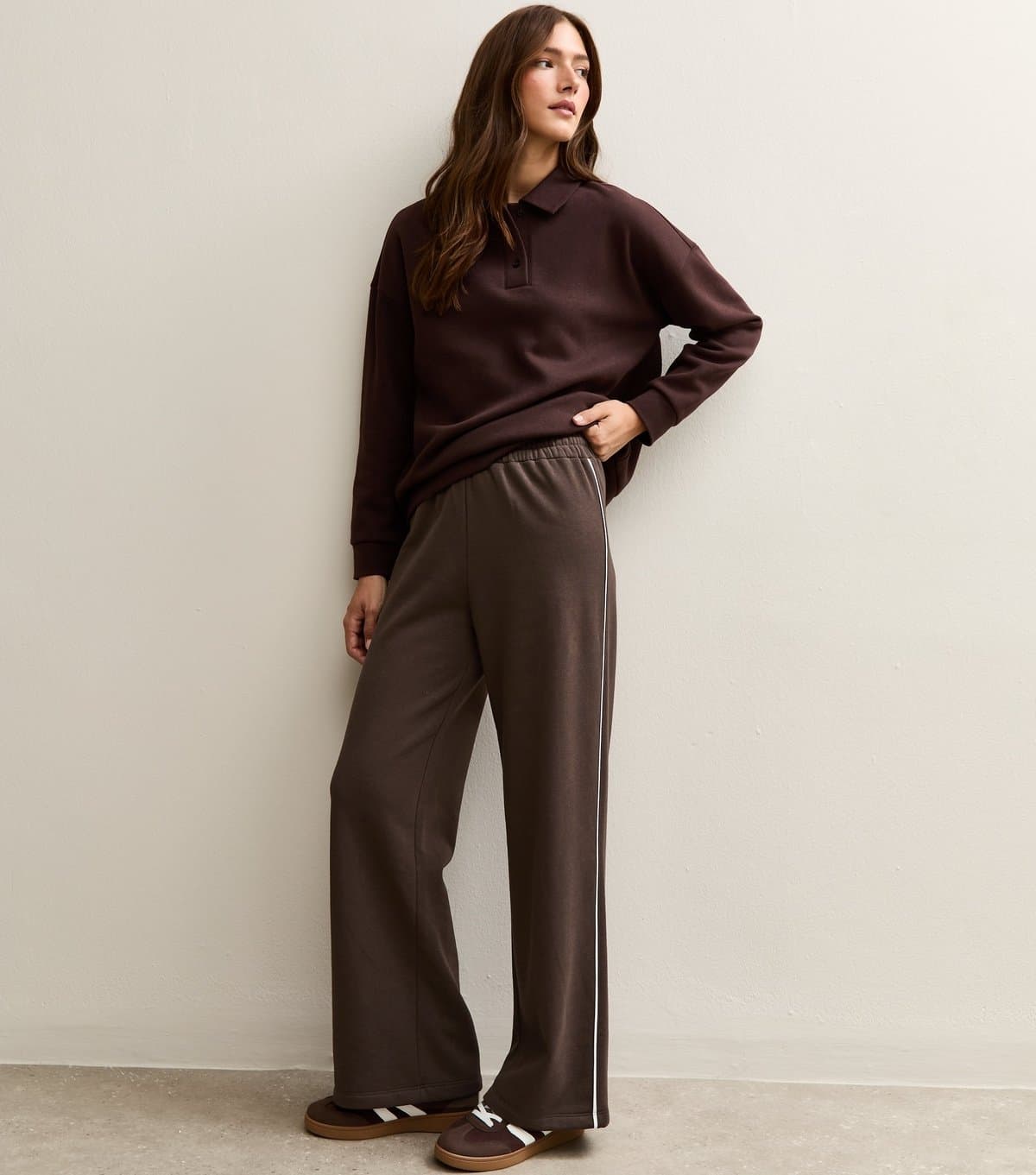 New Look Women's Brown Side Stripe Wide Leg Joggers New Look