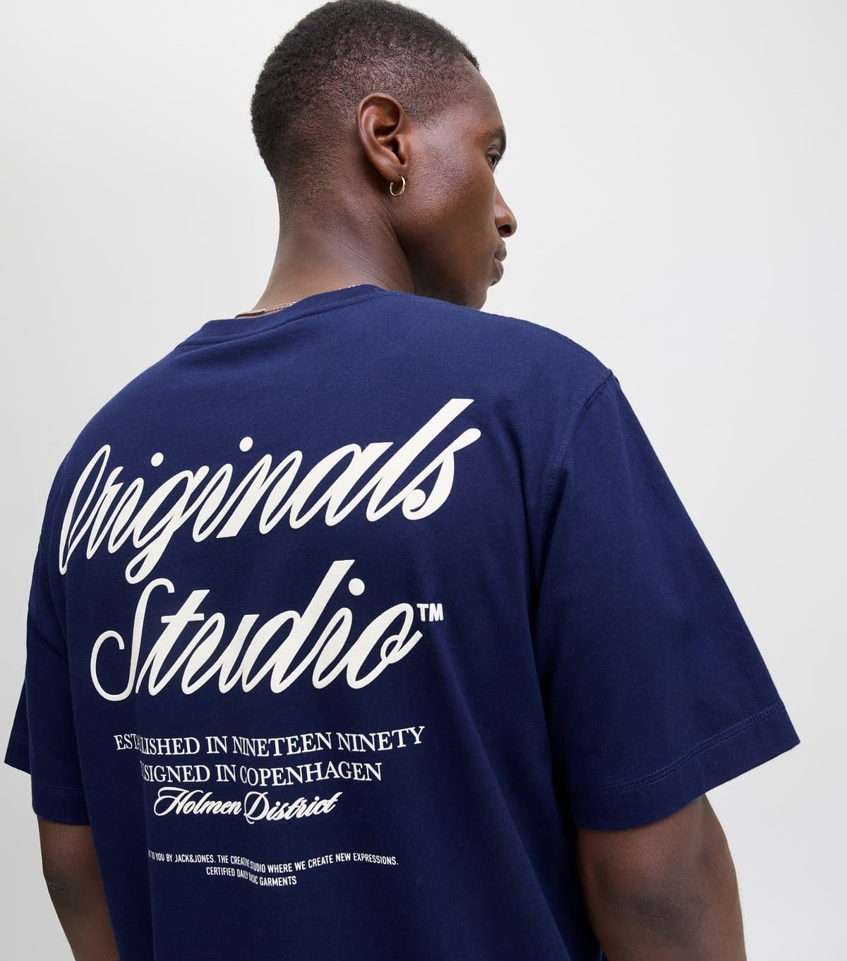 jack & jones Men's Dark Blue Originals Studio Print T-Shirt Jack & Jones New Look