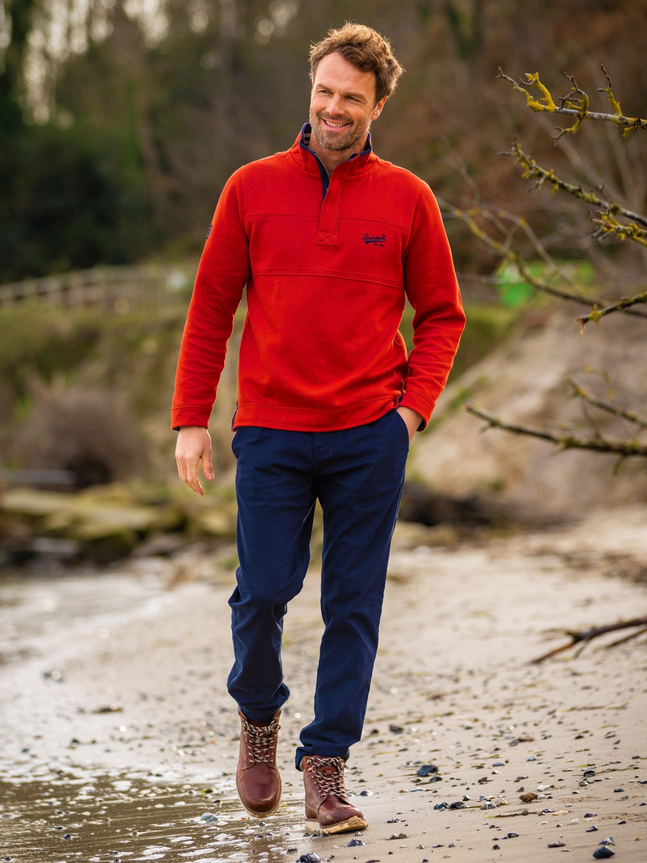Brakeburn Brakeburn Men's Worbarrow Quarter Zip Sweatshirt in Red - 2