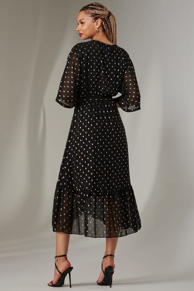 Jolie Moi Jolie Moi Women's Rita Ruffle Hem Chiffon Midi Dress in Metallic Gold - 2