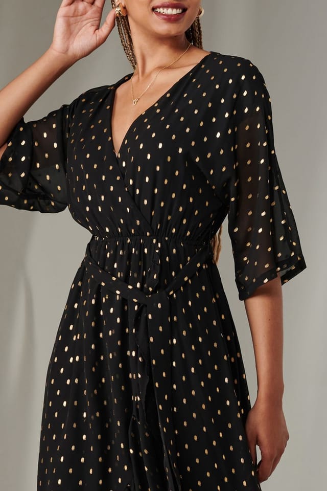 Jolie Moi Jolie Moi Women's Rita Ruffle Hem Chiffon Midi Dress in Metallic Gold - 3