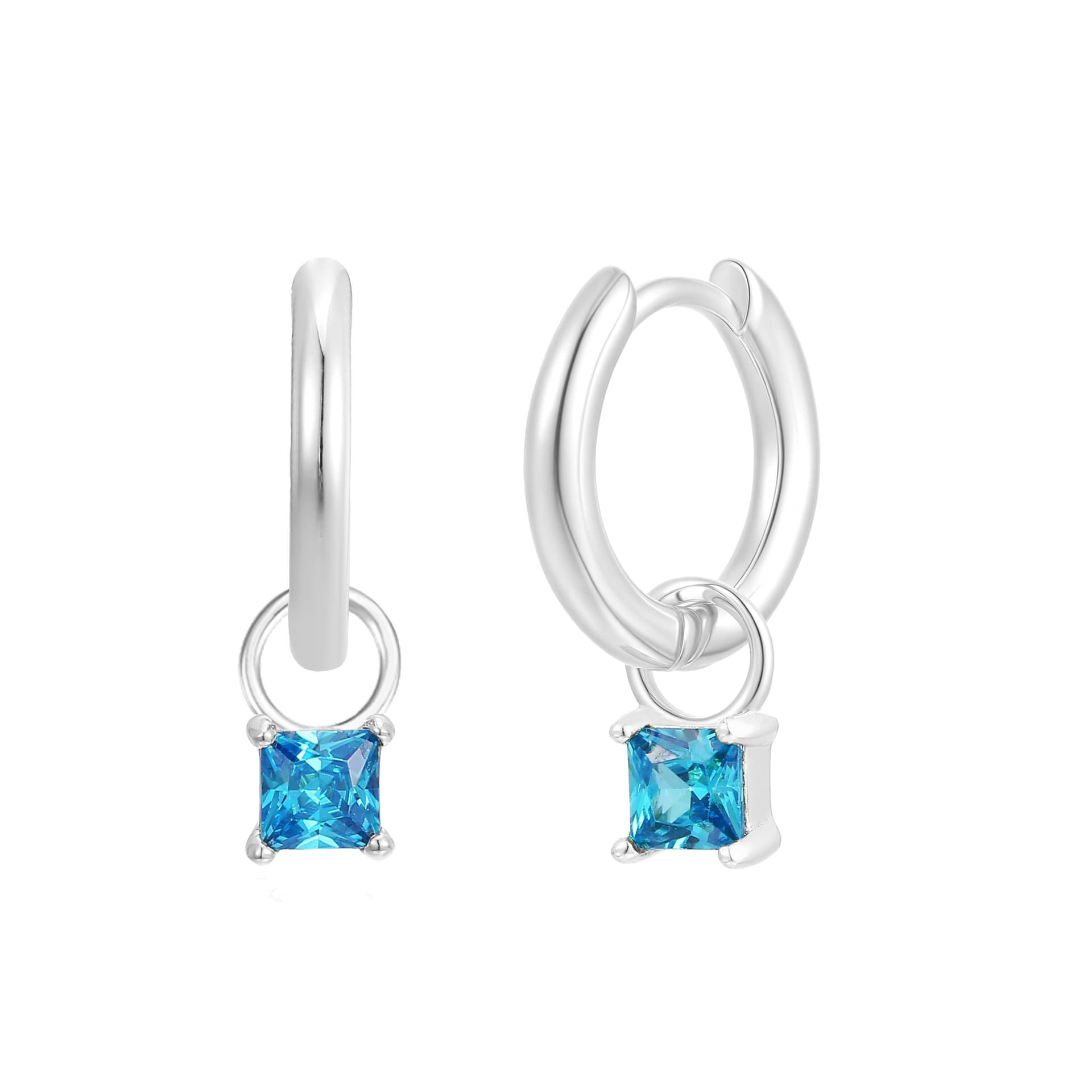 Gold Trip Gold Trip Women's March Huggie Hoop Birthstone Charm Earrings in Silver