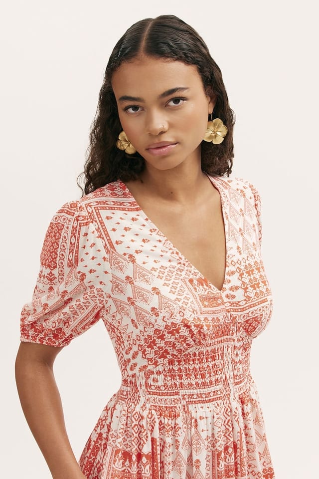 Finery London Finery London Women's Kiara Printed Midi Dress in Light Red - 2