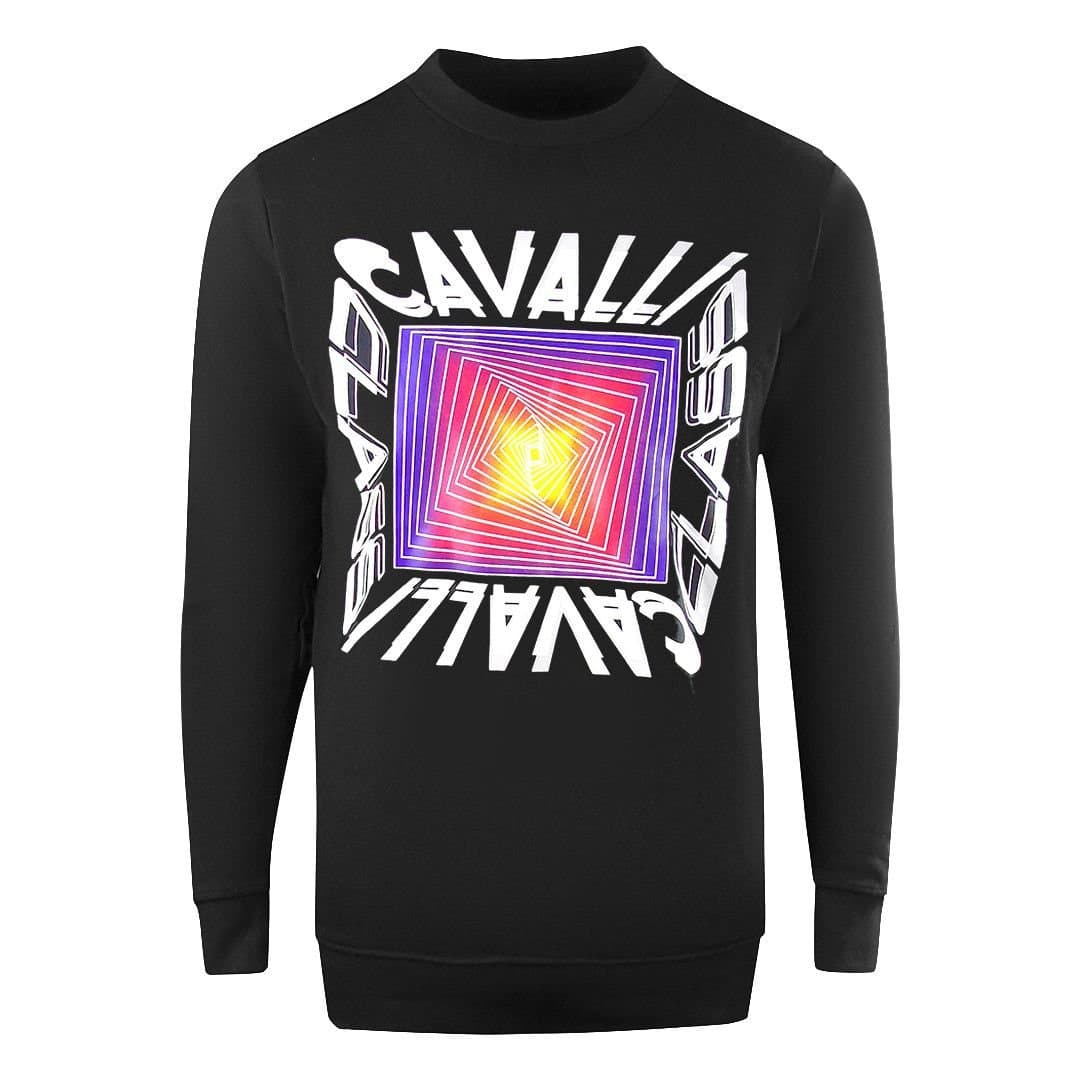Cavalli Class Cavalli Class Men's Asymmetric Box Design Black Sweatshirt