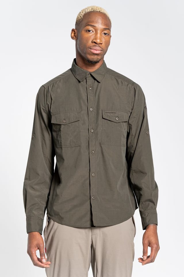 Craghoppers Craghoppers Men's NosiDefense Cotton-Blend 'Kiwi' Long Sleeve Shirt in Dark Green - 3