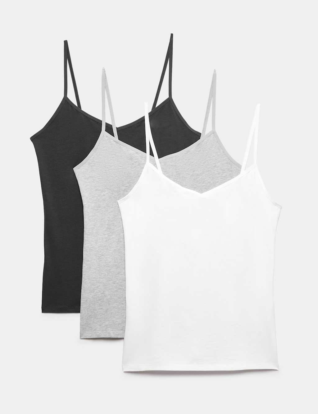 Marks & Spencer M&S 3pk Cotton Rich Strappy Vests Dark Grey Mix