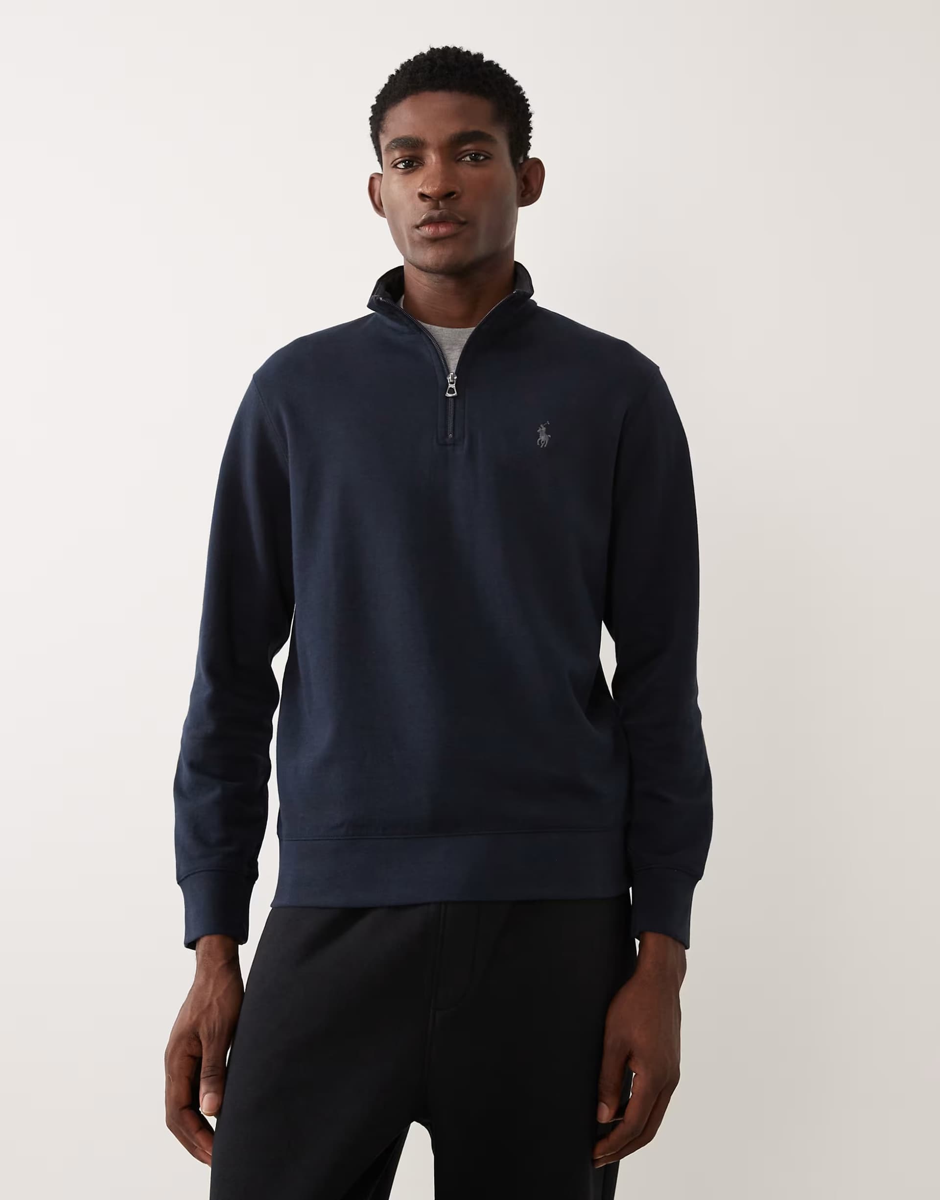 ASOS Polo Ralph Lauren 1/4 zip  icon logo double knit sweatshirt in navy