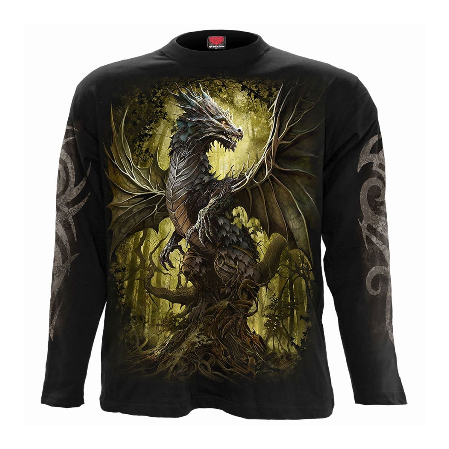 Spiral Direct Spiral Direct Men's Oak Dragon Back & Sleeve Print Long-Sleeved T-Shirt in Black
