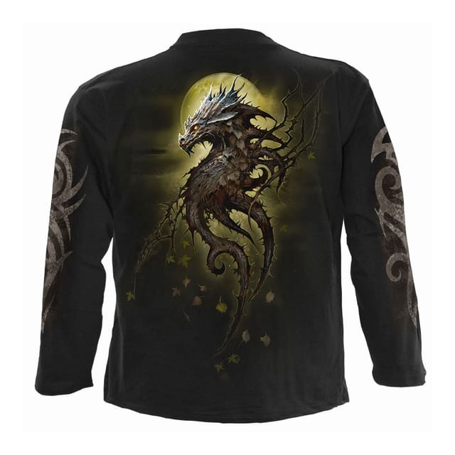 Spiral Direct Spiral Direct Men's Oak Dragon Back & Sleeve Print Long-Sleeved T-Shirt in Black - 2
