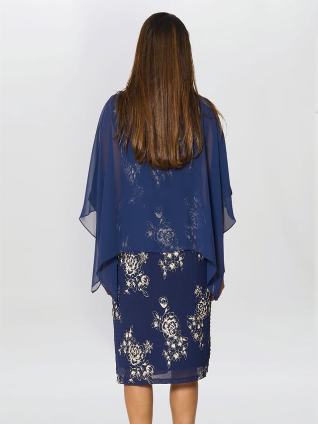 Gina Bacconi Gina Bacconi Women's Anne Foil Dress With Chiffon Cape in Navy - 2
