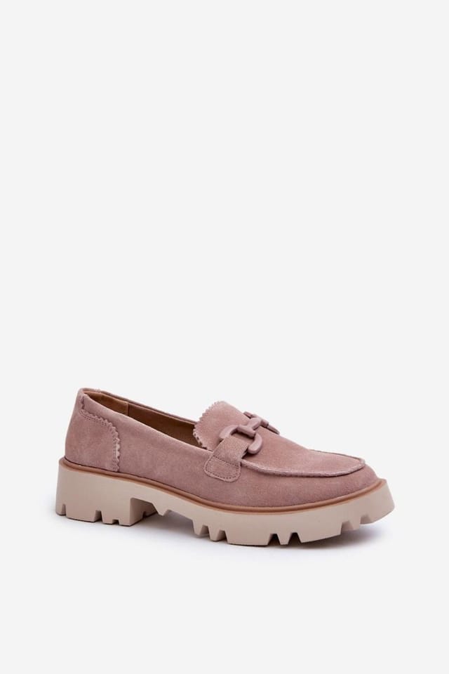 Love Lace Love Lace Women's Natural Suede Moccasins with Flat Heel & Front Charm Detail in Pink - 2