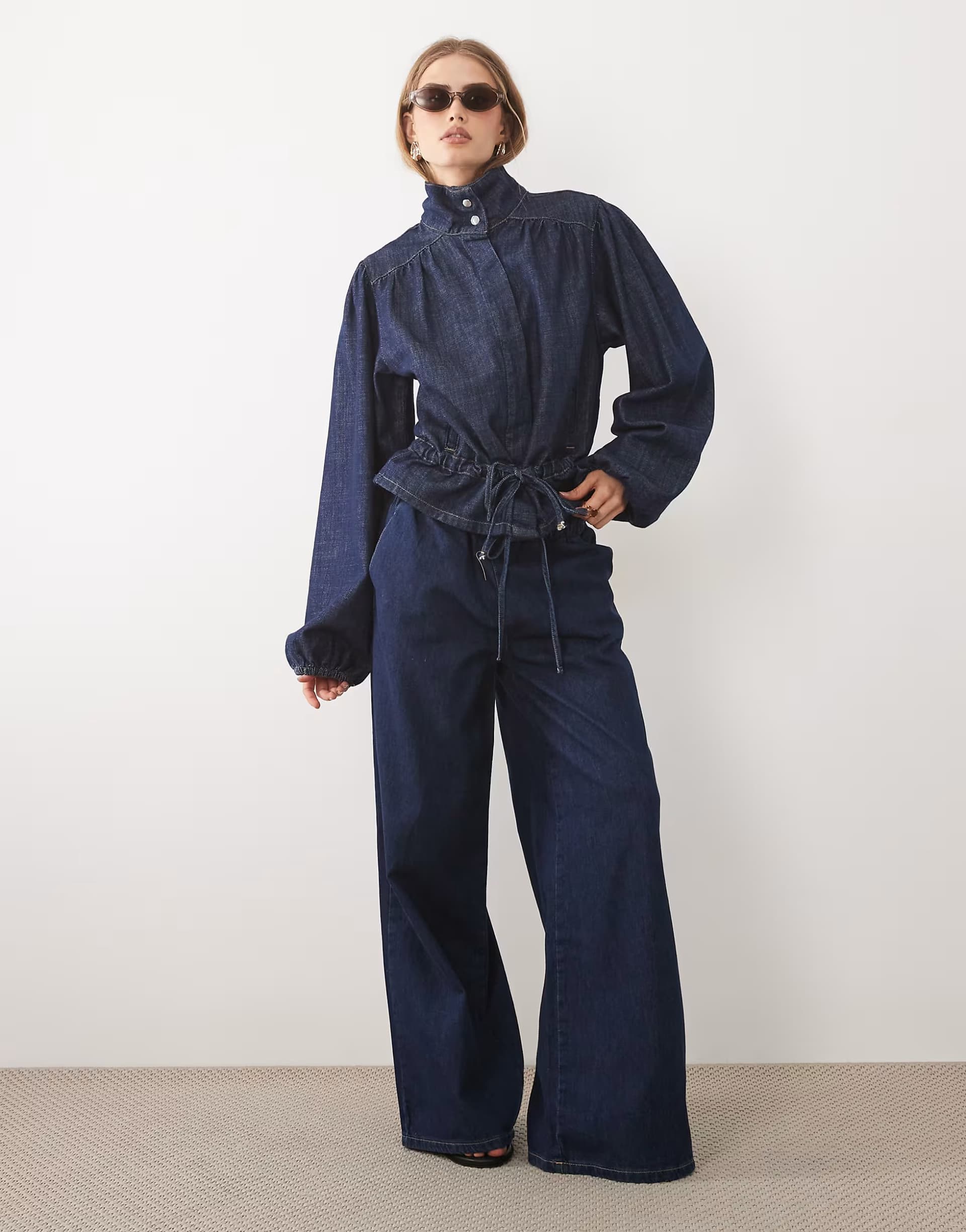 ASOS ASOS DESIGN gathered denim co-ord in mid blue