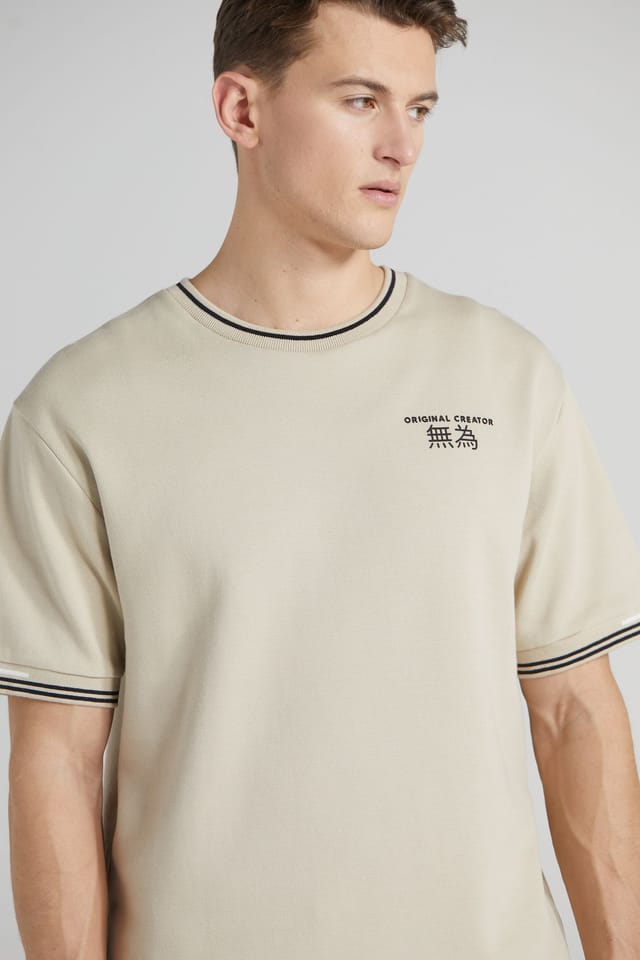 Original Creator Original Creator Men's Boxy Pique Crew T-Shirt - Sand Stone in Beige - 2