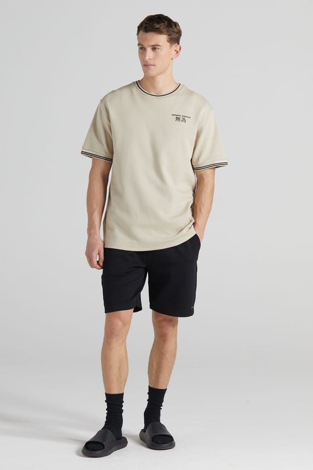 Original Creator Original Creator Men's Boxy Pique Crew T-Shirt - Sand Stone in Beige - 3