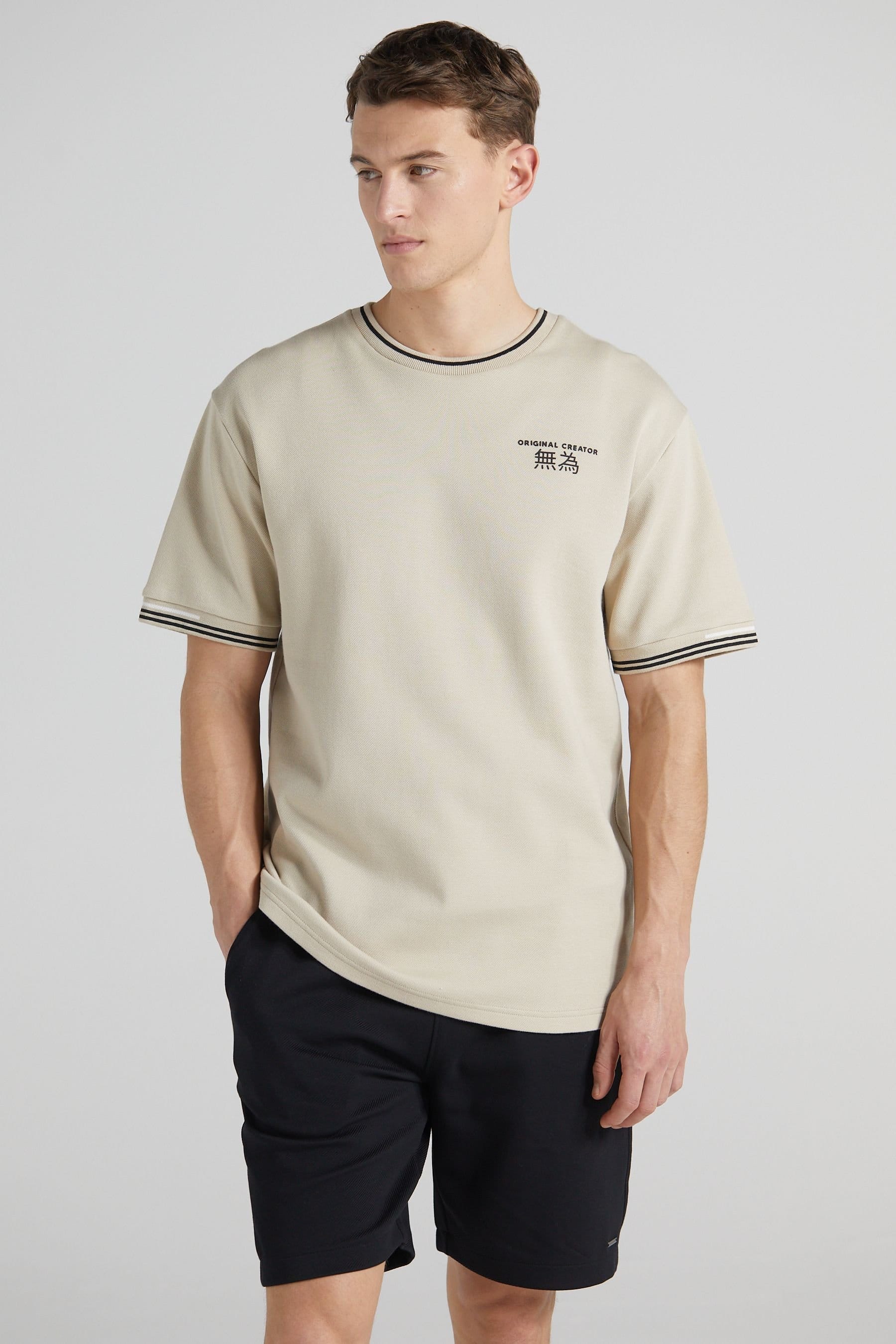 Original Creator Original Creator Men's Boxy Pique Crew T-Shirt - Sand Stone in Beige - 4