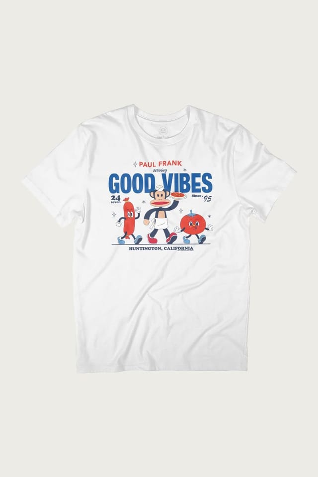 Paul Frank Paul Frank Men's Diner Julius Monkey Serving Good Vibes T-Shirt in White - 2