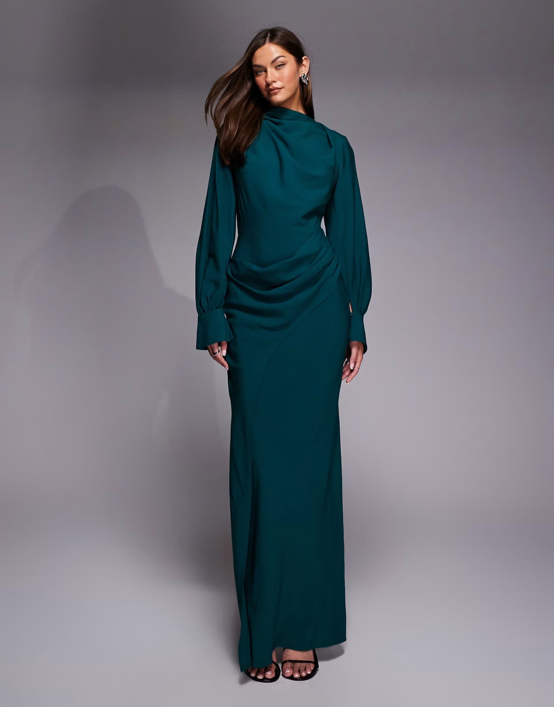 ASOS ASOS DESIGN Tall high neck drape maxi dress with drape skirt in teal