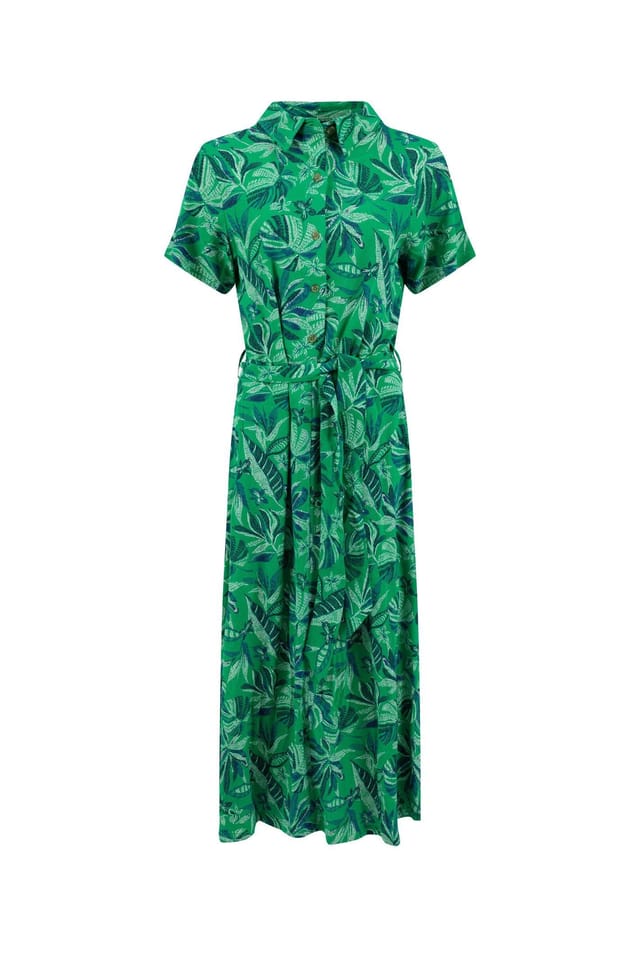 Weird Fish Weird Fish Women's Neem Printed Shirt Dress in Green - 2