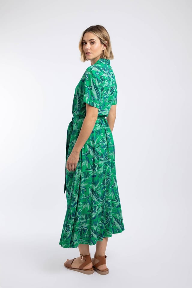 Weird Fish Weird Fish Women's Neem Printed Shirt Dress in Green - 3