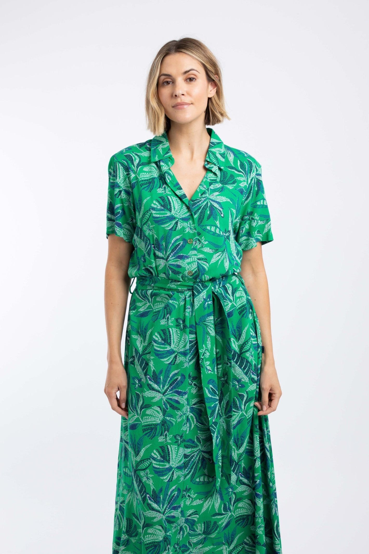 Weird Fish Weird Fish Women's Neem Printed Shirt Dress in Green - 4