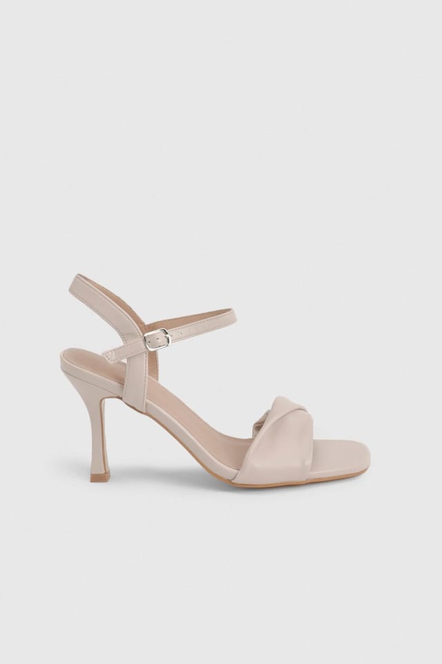 Wallis Wallis Women's Wide Fit Sally Faux Leather Soft Twist Front High Stiletto Heel Sandals in Beige - 3