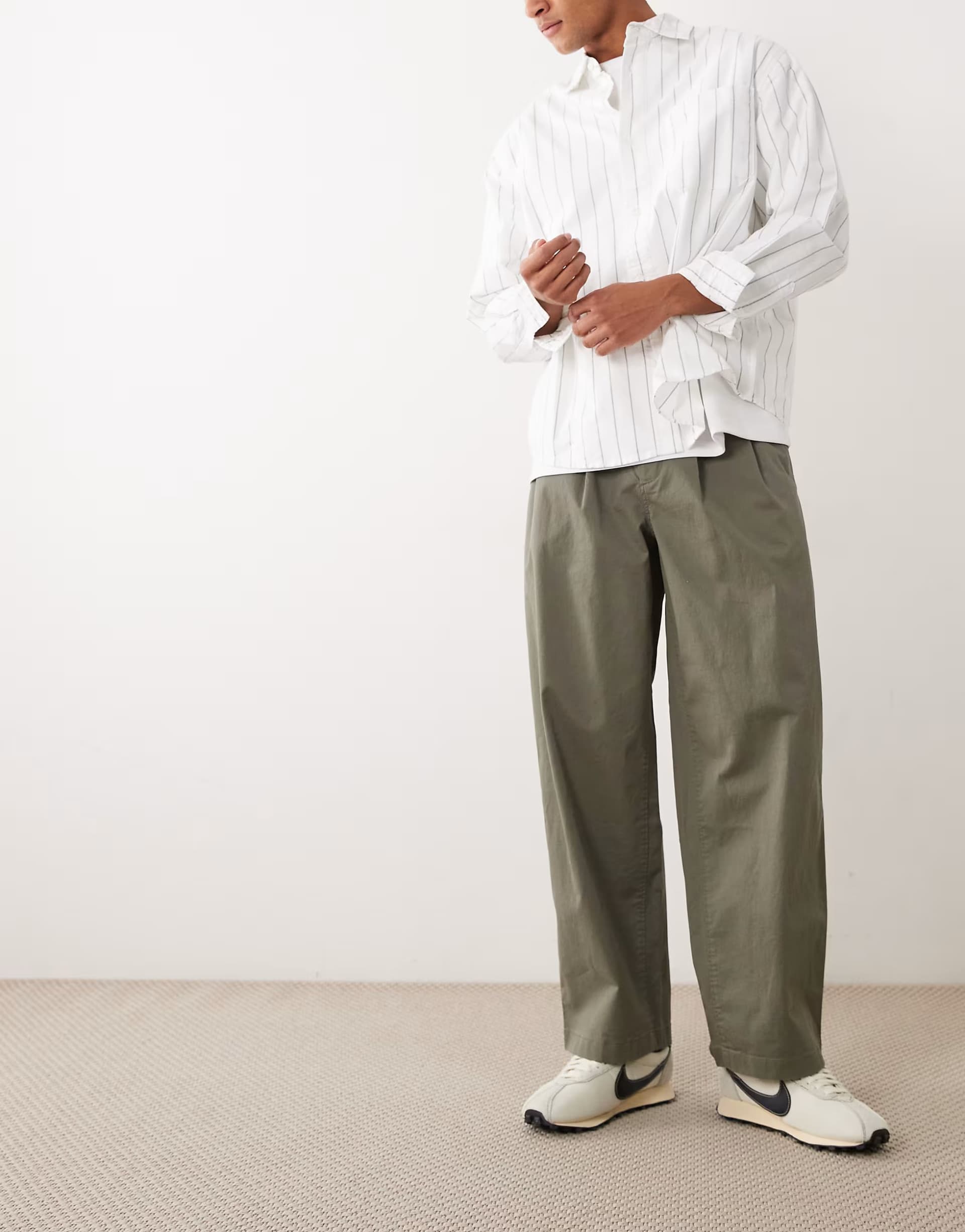 ASOS Calvin Klein Jeans Olive Cotton Trousers with Front Pleat
