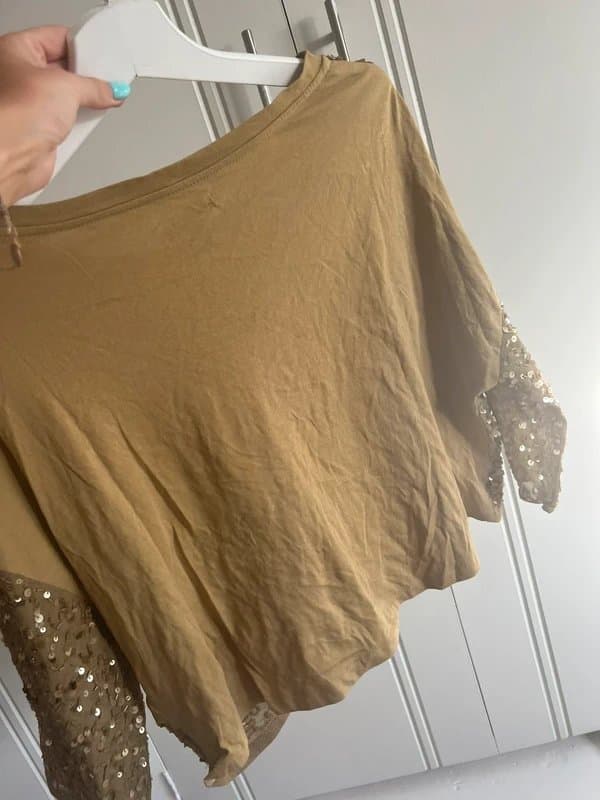 Zara Zara khaki sequin 3/4 sleeve top