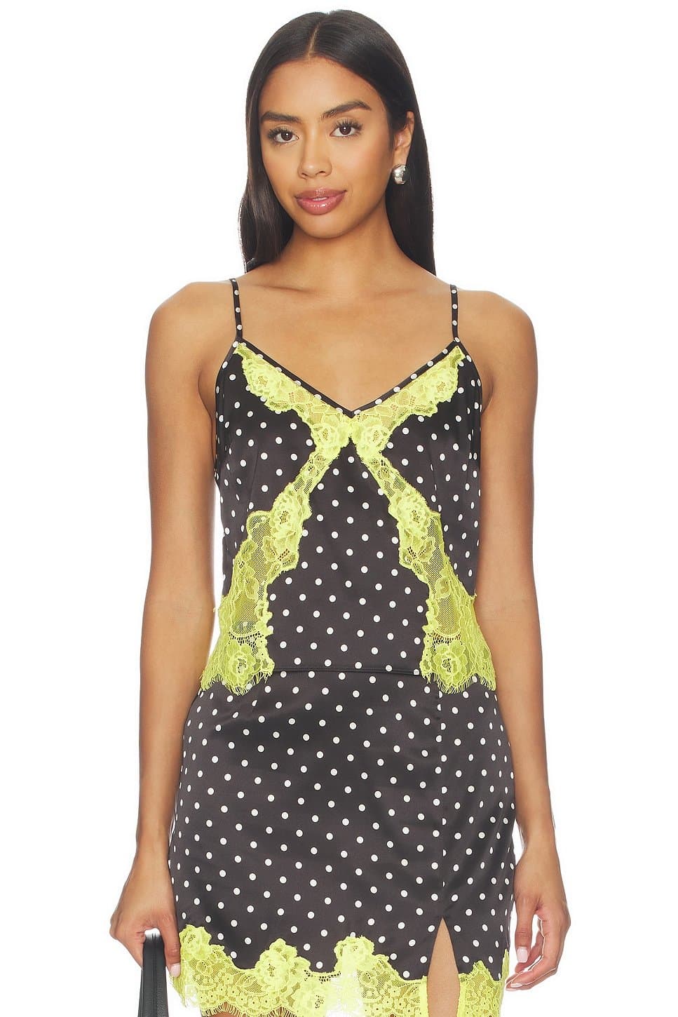 revolve Revolve Black & Yellow Lace Dotted Cami