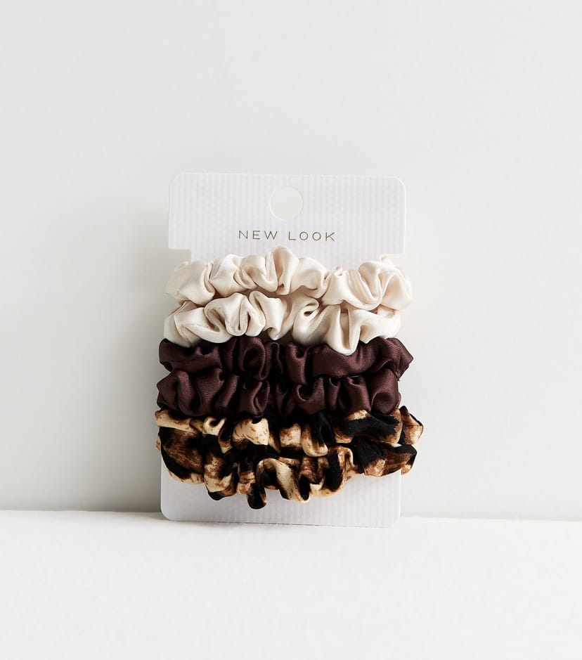 New Look Pack of 6 Brown Mini Satin Scrunchies New Look - 1