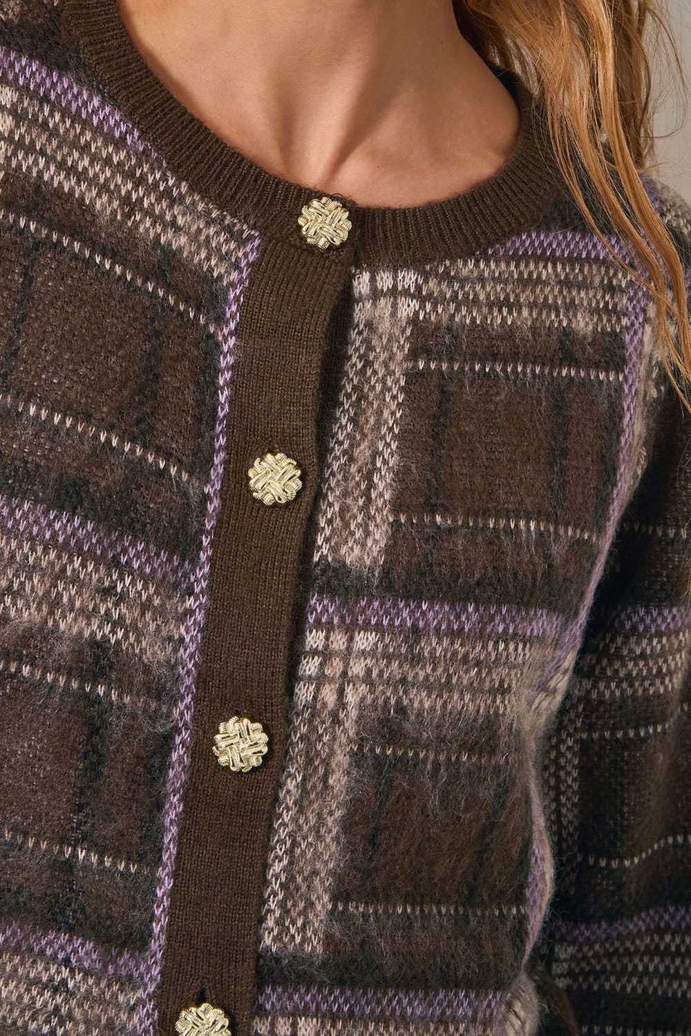 Monsoon Monsoon Women's Carmen Check Cardigan Brown in Chocolate - 4