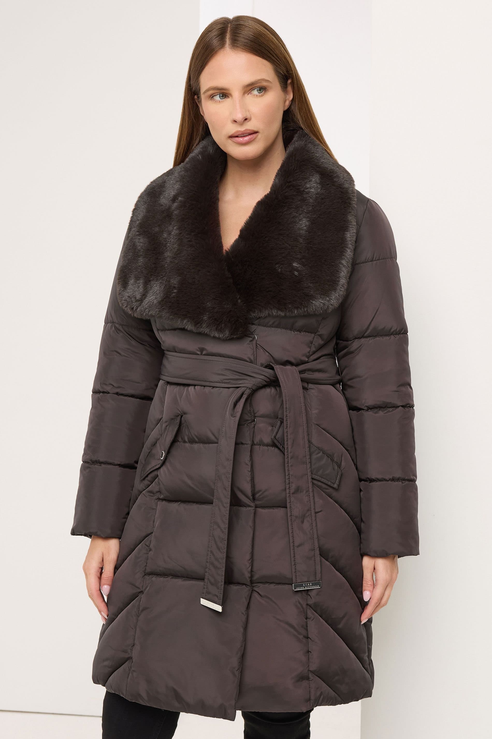 Star By Julien Macdonald Star by Julien Macdonald Women's Fur Collar Padded Coat in Chocolate