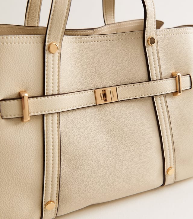 New Look Cream Faux Leather Triple Compartment Tote Bag Vegan New Look - 3