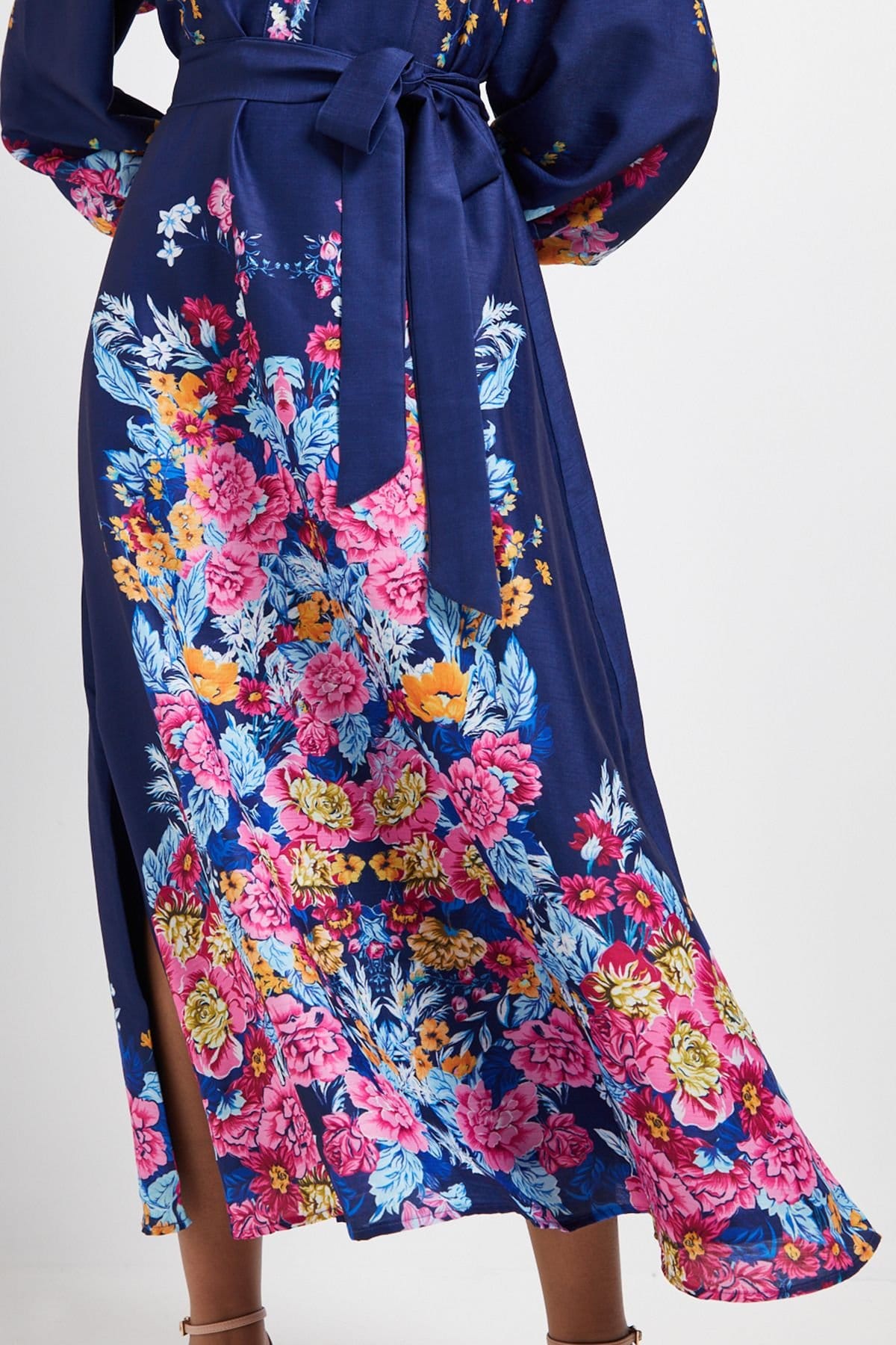 Wallis Wallis Women's Petite Floral Western Belted Midi Shirt Dress in Navy - 4