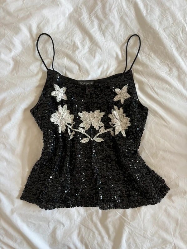 Topshop Black Sequin Peplum Cami