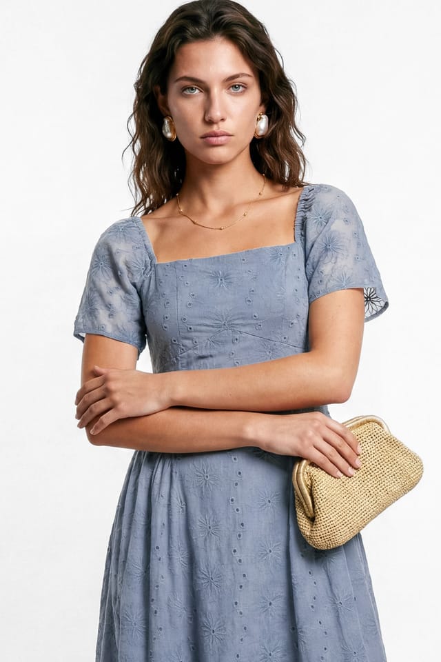 Lovedrobe Lovedrobe Women's Broderie Angel Sleeve Maxi Dress in Baby Blue - 3