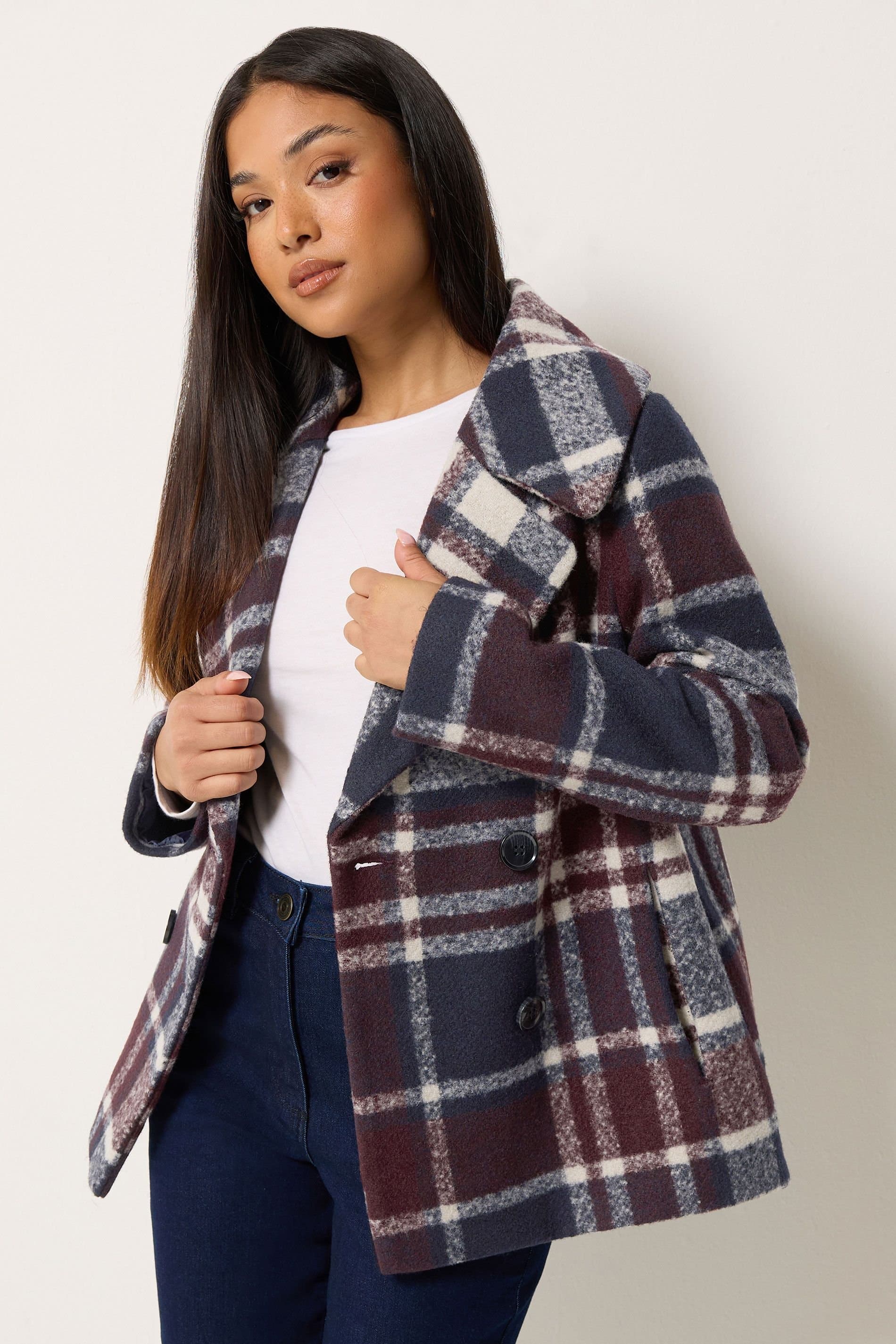 M&Co M&Co Women's Petite Check Peacoat in Red