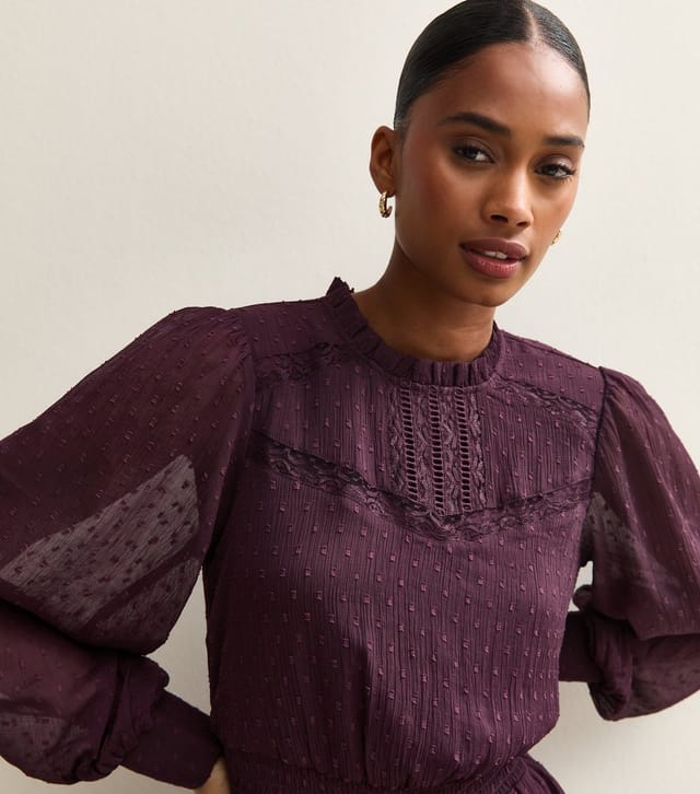 New Look Women's Dark Burgundy Dobby Long Sleeve Mini Dress New Look - 2